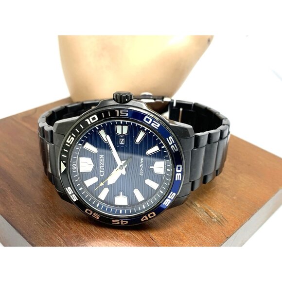 Citizen Men's Watch AW1705-55L Eco-Drive Blue Dial Black Stainless Steel 45mm - Picture 9 of 16